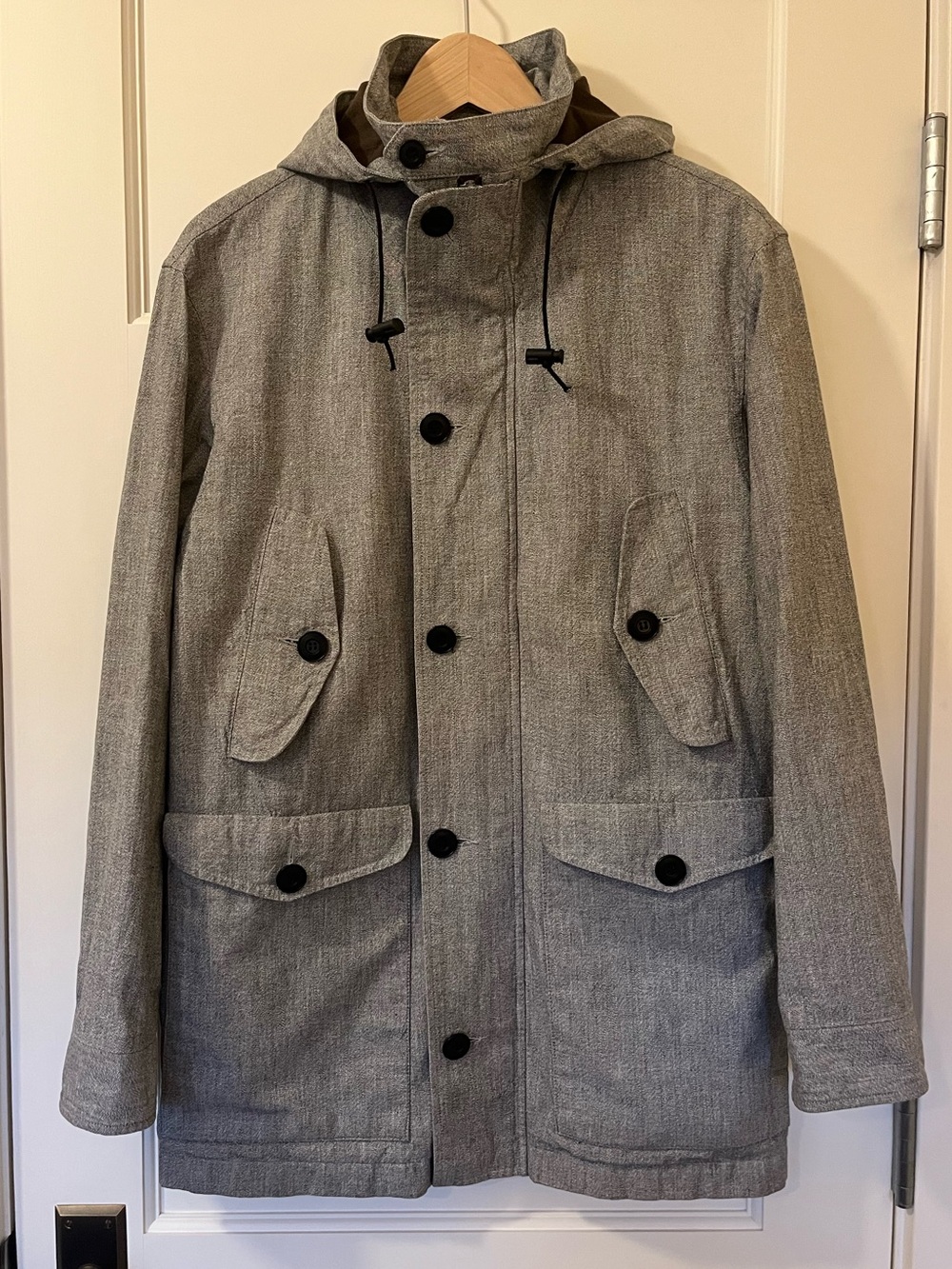 Steven Alan | Hooded Utility Jacket | Gray Car Coat | Made in USA | Medium?